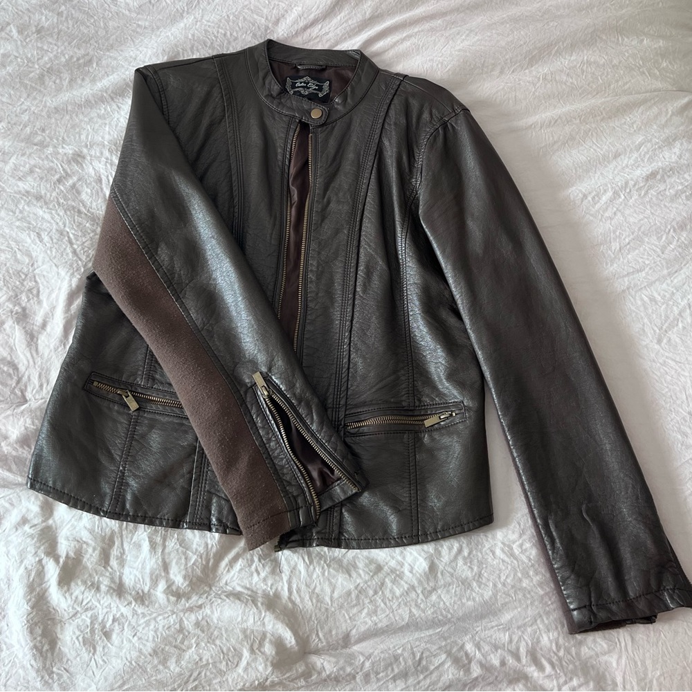 Brown faux leather jacket size M